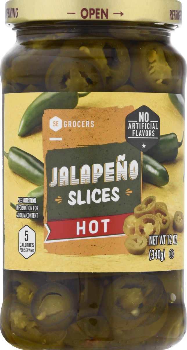slide 1 of 12, SE Grocers Jalapeno Slices Hot, 12 oz