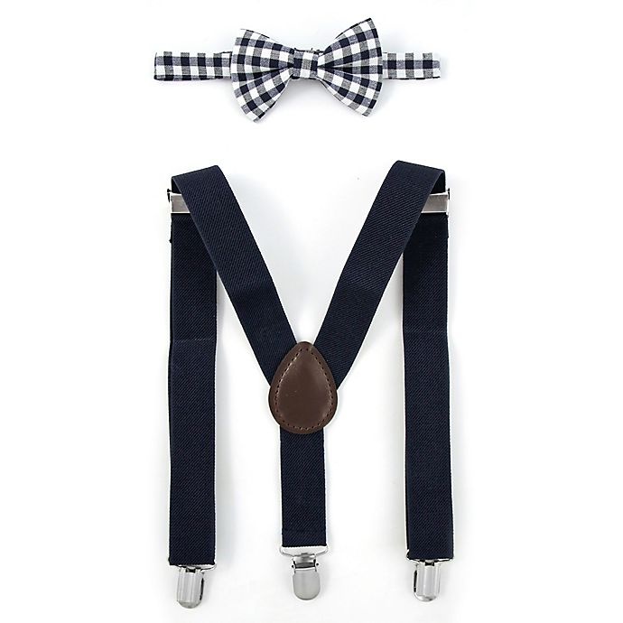 slide 1 of 1, Rising Star Infant/Toddler Gingham Suspender and Bowtie Set - Blue, 2 ct