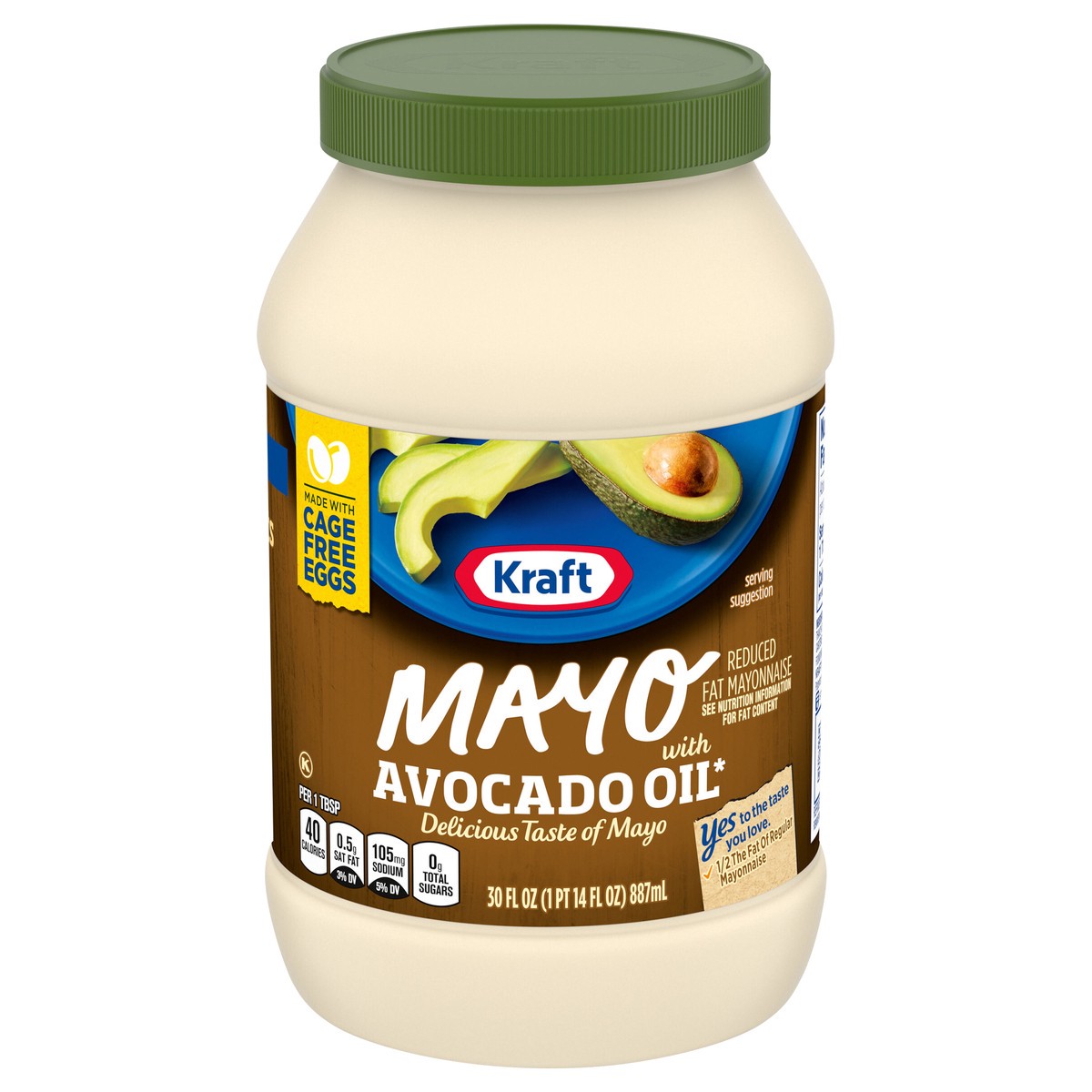 slide 6 of 15, Kraft Mayo with Avocado Oil Reduced Fat Mayonnaise, 30 fl oz Jar, 30 fl oz