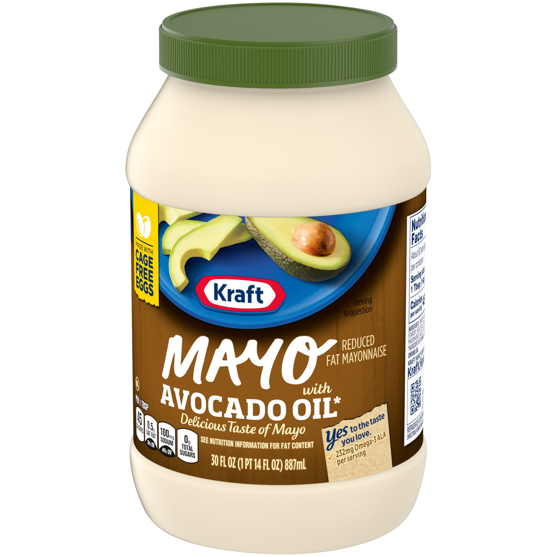 slide 5 of 7, Kraft Mayo with Avocado Oil Reduced Fat Mayonnaise Jar, 30 fl oz