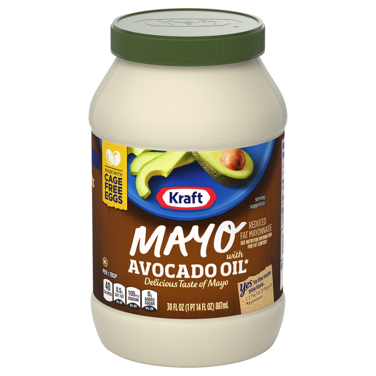 slide 1 of 15, Kraft Mayo with Avocado Oil Reduced Fat Mayonnaise, 30 fl oz Jar, 30 fl oz
