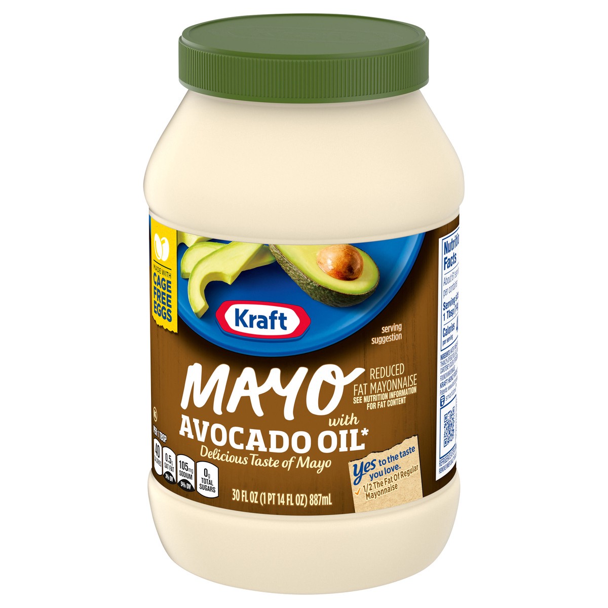 slide 5 of 15, Kraft Mayo with Avocado Oil Reduced Fat Mayonnaise, 30 fl oz Jar, 30 fl oz