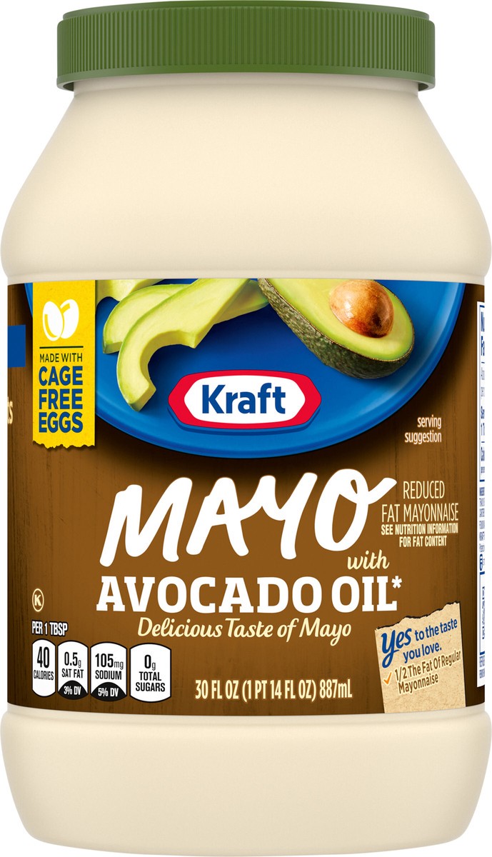 slide 10 of 15, Kraft Mayo with Avocado Oil Reduced Fat Mayonnaise, 30 fl oz Jar, 30 fl oz