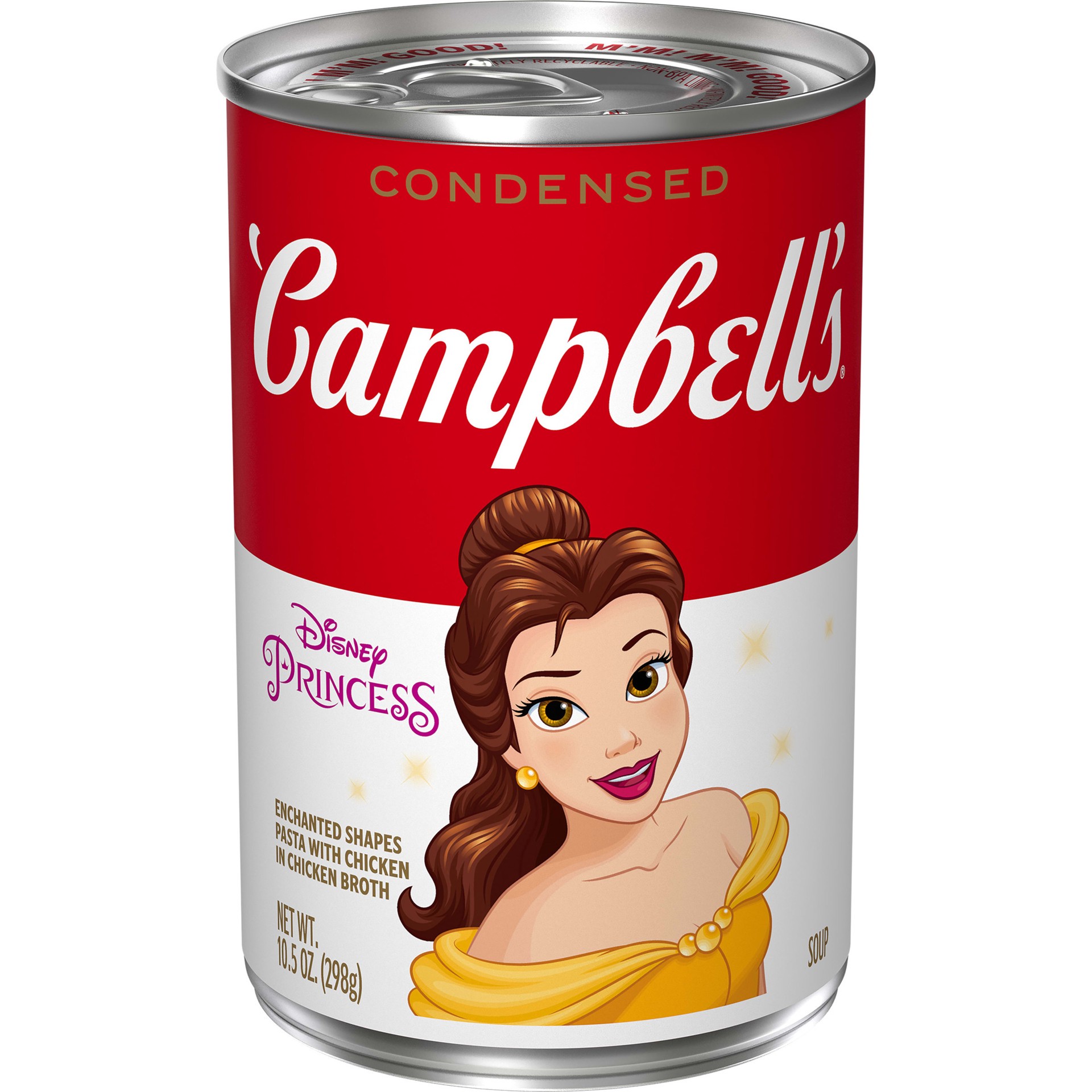 slide 1 of 9, Campbell's Kids Soup, Disney Princess Belle, Princess-shaped pasta in chicken soup, 10.5 Ounce Can, 10.5 oz