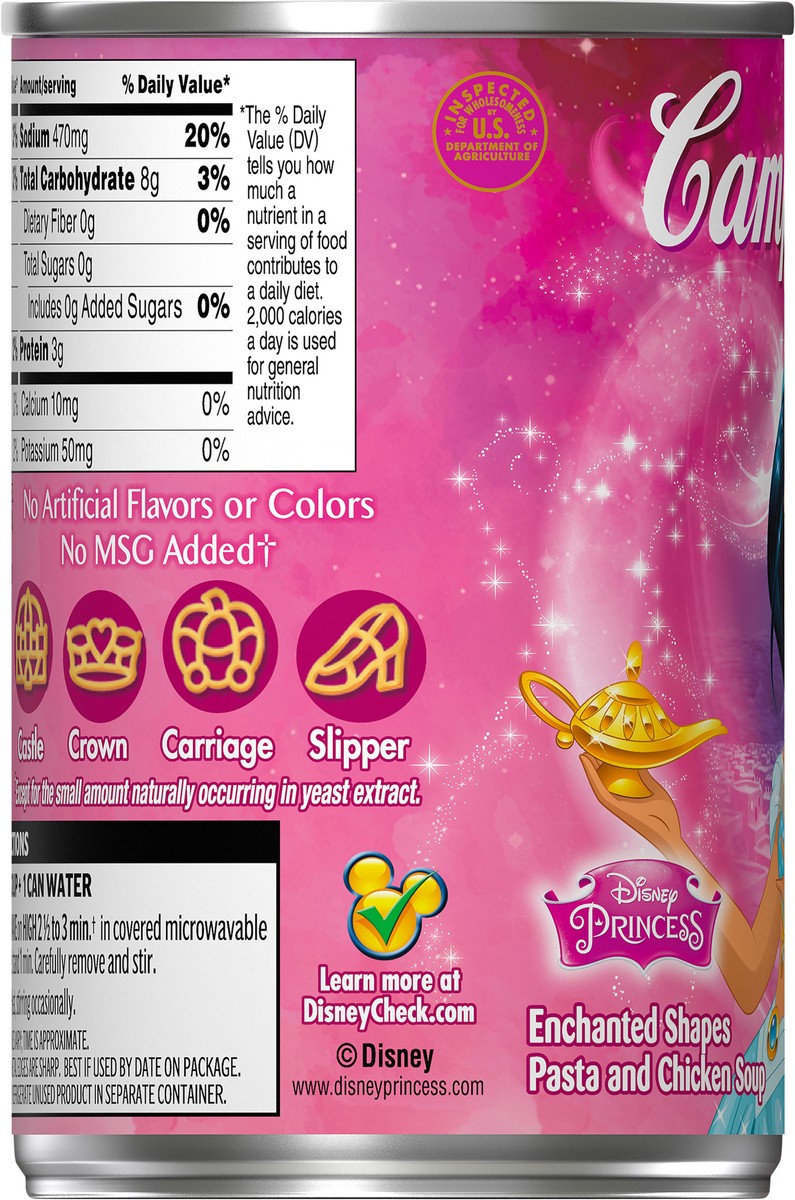 slide 7 of 9, Campbell's Kids Soup, Disney Princess Belle, Princess-shaped pasta in chicken soup, 10.5 Ounce Can, 10.5 oz
