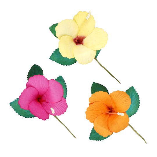 slide 1 of 3, Yellow, Pink & Orange Hibiscus Paper Flowers By Recollections, 6ct., 6 ct