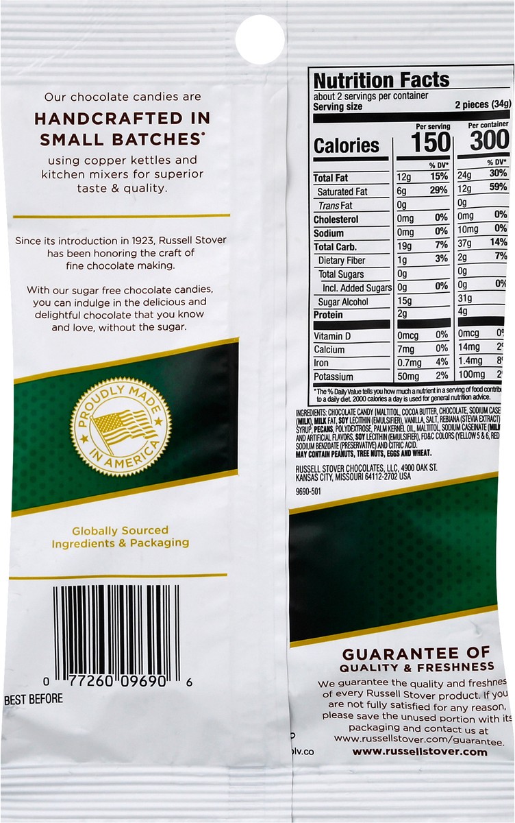 slide 4 of 7, RUSSELL STOVER Sugar Free Pecan Delight Chocolate Candy, 2.4 oz. bag (˜ 4 pieces), 4 ct