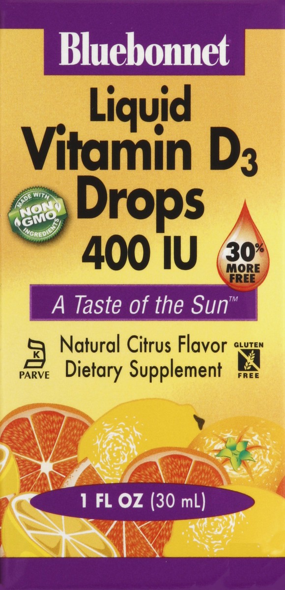 slide 4 of 4, Bluebonnet Nutrition Vitamin D3 Drops 400iu Citrus Flavor, 1 oz