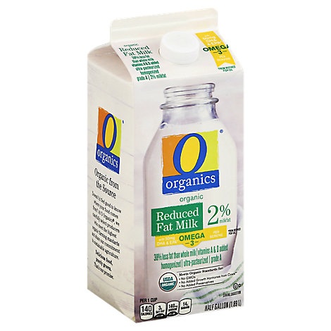 slide 1 of 1, O Organics Organic Milk Reduced Fat With Dha - Half Gallon, 1 ct