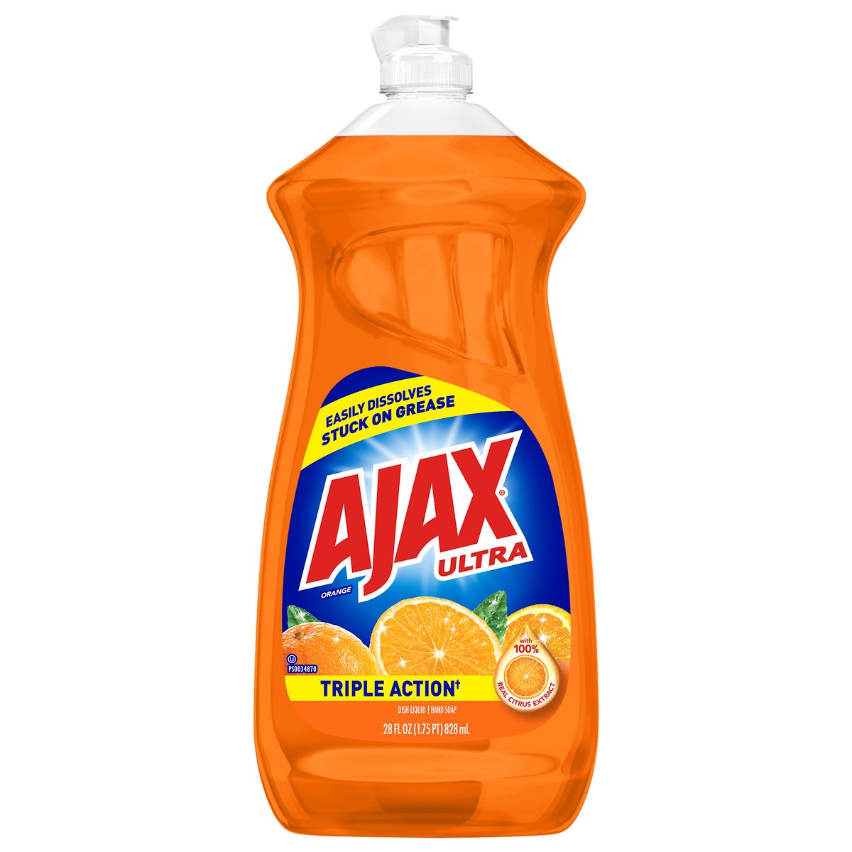 slide 1 of 8, Ajax Ultra Triple Action Liquid Dish Soap, Orange - 28 Fluid Ounce, 28 fl oz