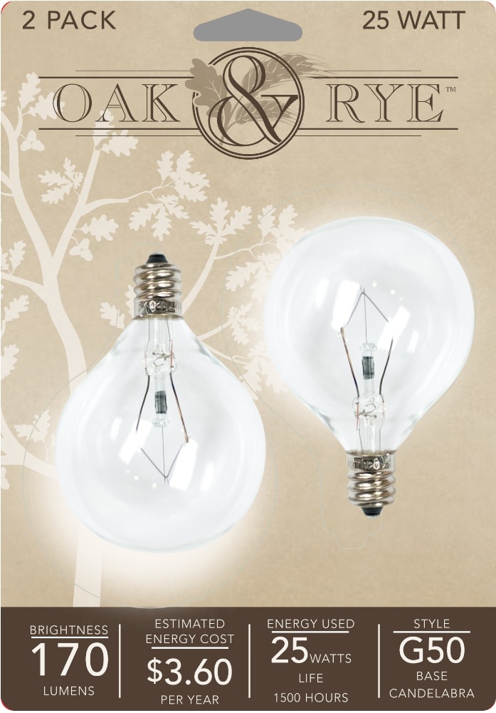 slide 1 of 1, Oak & Rye 25-Watt Light Bulbs - Clear, 2 ct