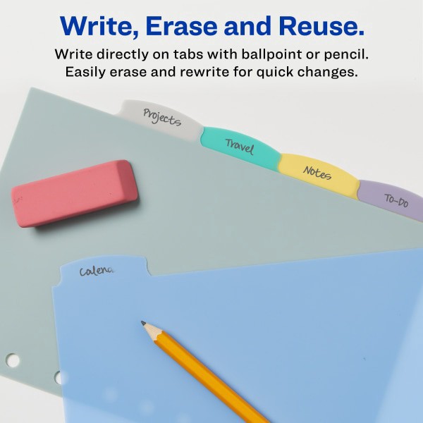 slide 6 of 7, Avery Write & Erase Plastic Dividers, Multicolor, 5-Tab, 5.5 in x 8.5 in