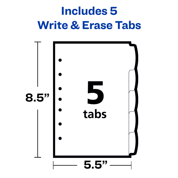 slide 7 of 7, Avery Write & Erase Plastic Dividers, Multicolor, 5-Tab, 5.5 in x 8.5 in