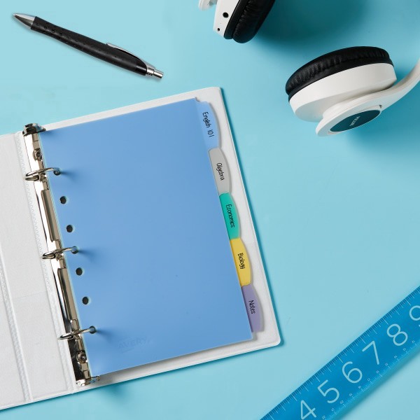 slide 3 of 7, Avery Write & Erase Plastic Dividers, Multicolor, 5-Tab, 5.5 in x 8.5 in