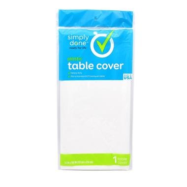 slide 1 of 1, Simply Done White Plastic Table Cover, 1 ct