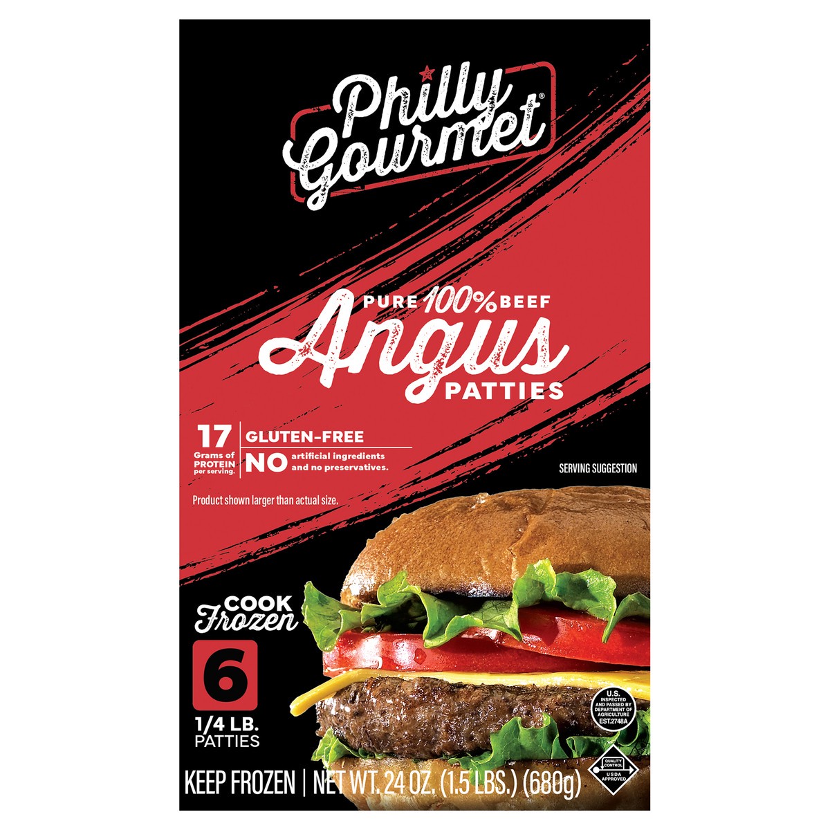 slide 1 of 9, Philly Gourmet 100% Pure Beef Angus Patties - 6 CT, 6 ct