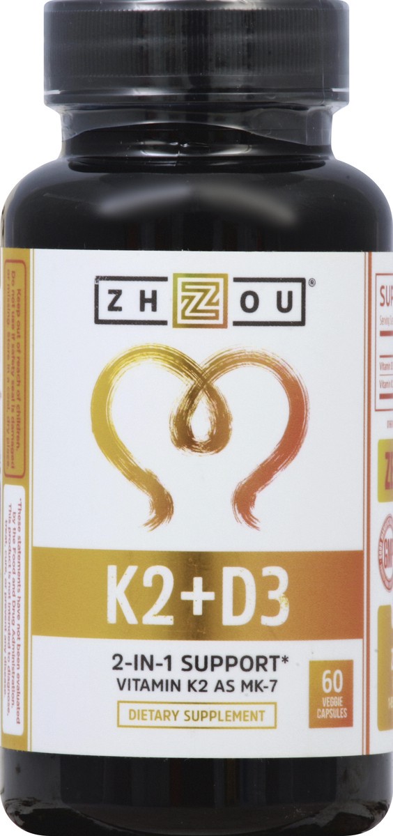slide 3 of 7, Zhou Vitamin D3 + K2 60 Veggie Capsules, 60 ct