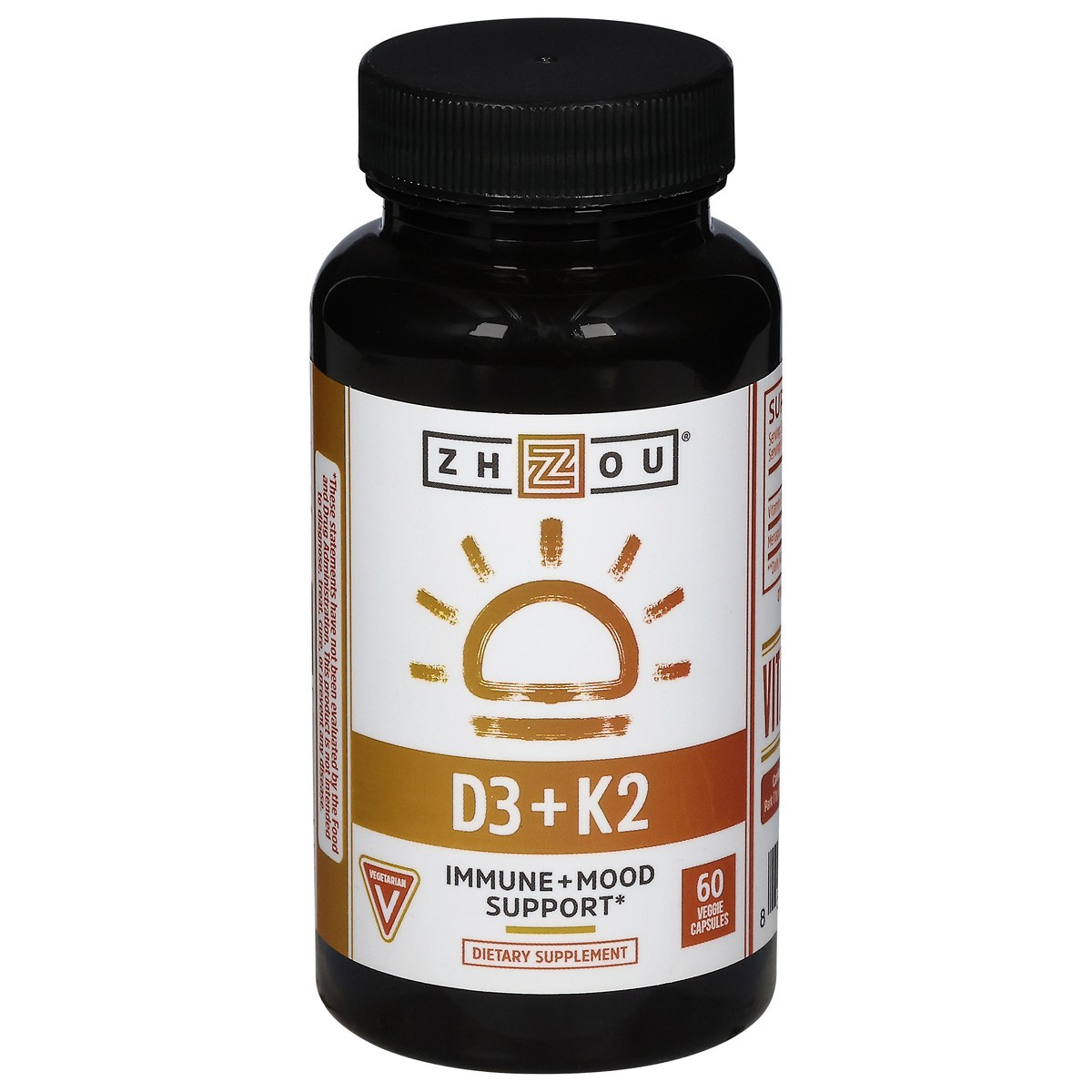 slide 1 of 7, Zhou Vitamin D3 + K2 60 Veggie Capsules, 60 ct
