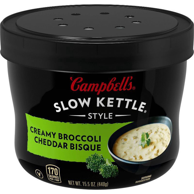 slide 1 of 5, Campbell's Slow Kettle Style Creamy Broccoli Cheddar Bisque, 15.5 oz Microwavable Bowl, 15.5 fl oz