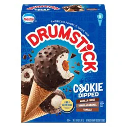 Drumstick Cookie Dipped Vanilla, Vanilla Fudge, Vanilla Caramel Cones Variety Pack, 8 Count