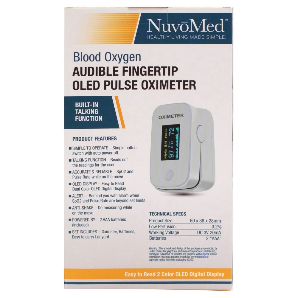 slide 3 of 3, Nuvomed Audible Fingertip Oled Pulse Oximeter, 1 ct
