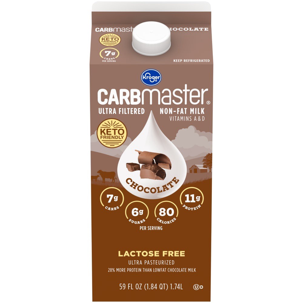 slide 1 of 4, Kroger Carbmaster Ultra Filtered Non-Fat Chocolate Milk, 59 fl oz