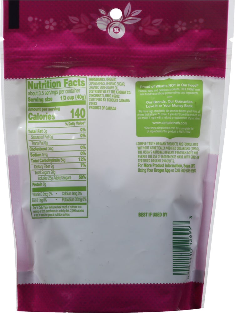 slide 2 of 2, Simple Truth Organic Premium Sweetened Dried Cranberries, 5 oz