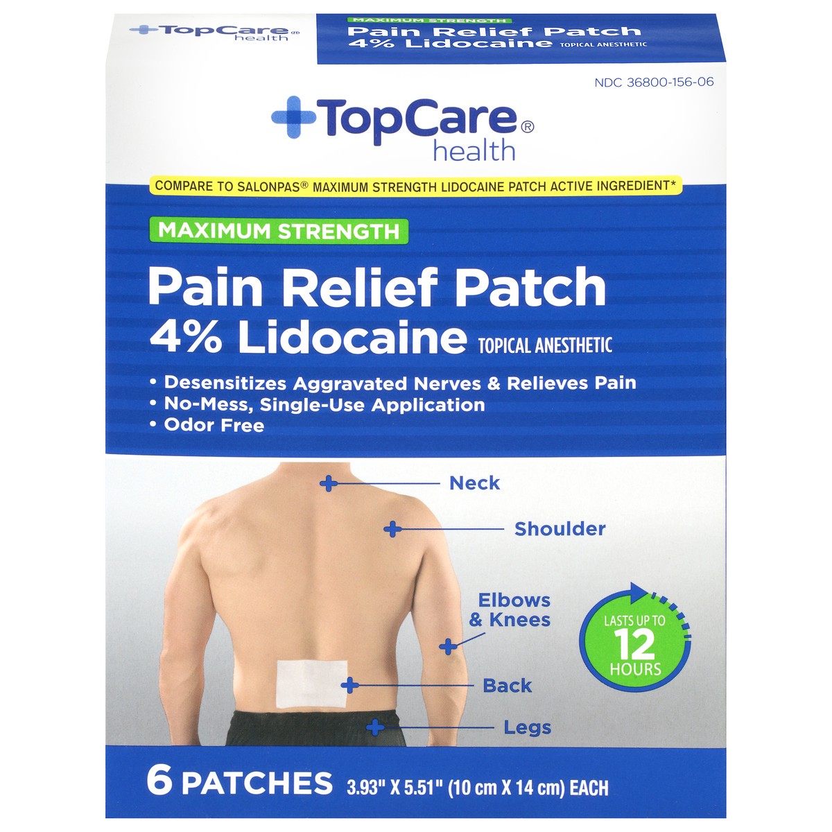slide 1 of 9, TopCare Health Maximum Strength 4% Lidocaine Pain Relief Patch 6 ea, 6 ct