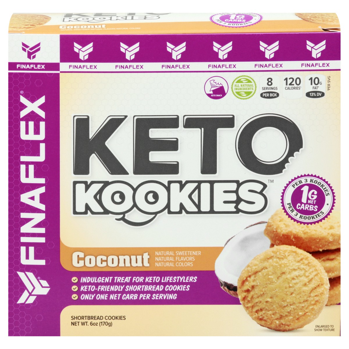 slide 1 of 13, FINAFLEX Keto Kookies Coconut Shortbread Cookies 6 oz, 6 oz
