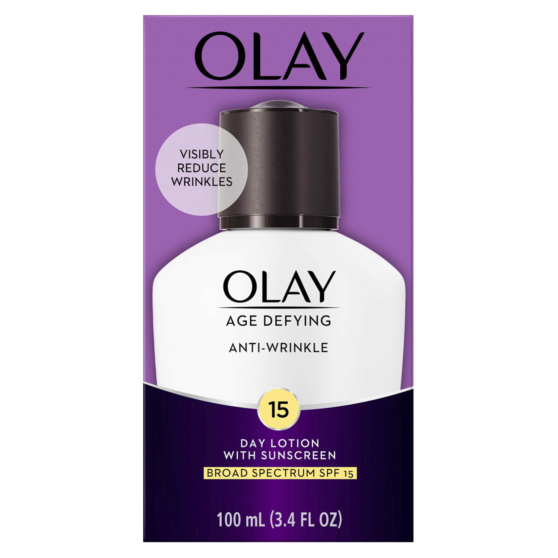 slide 6 of 29, Olay Age Defying Anti-Wrinkle Day Face Lotion with Sunscreen SPF 15, 3.4 fl oz, 100 ml