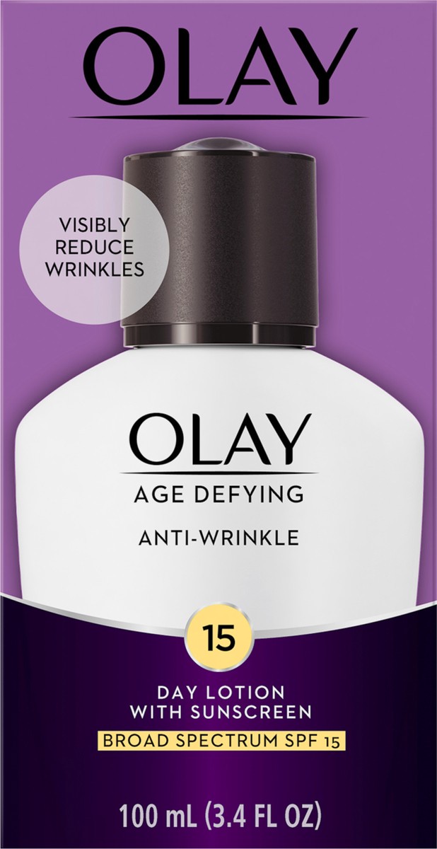 slide 1 of 29, Olay Age Defying Anti-Wrinkle Day Face Lotion with Sunscreen SPF 15, 3.4 fl oz, 100 ml