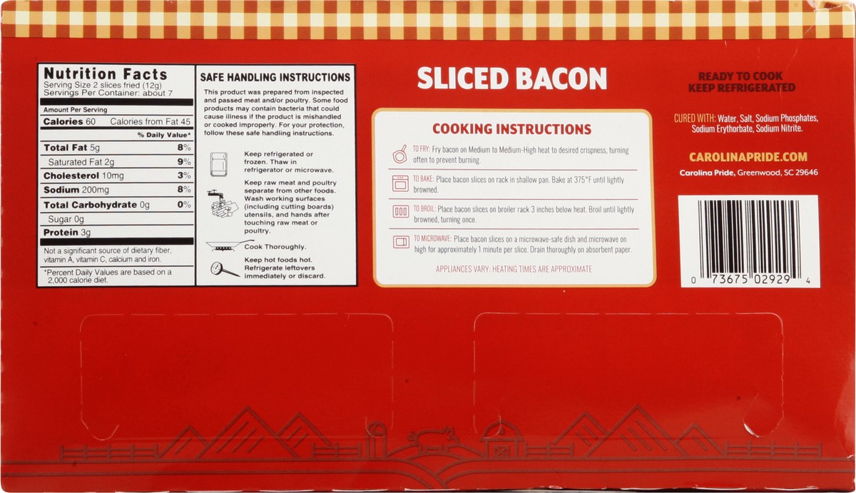 slide 5 of 9, Carolina Pride Sliced Bacon, 12 oz