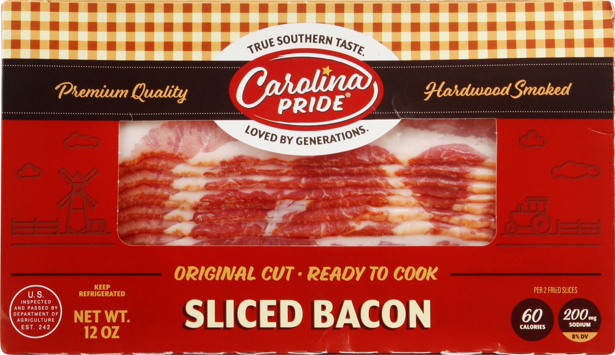 slide 8 of 9, Carolina Pride Sliced Bacon, 12 oz