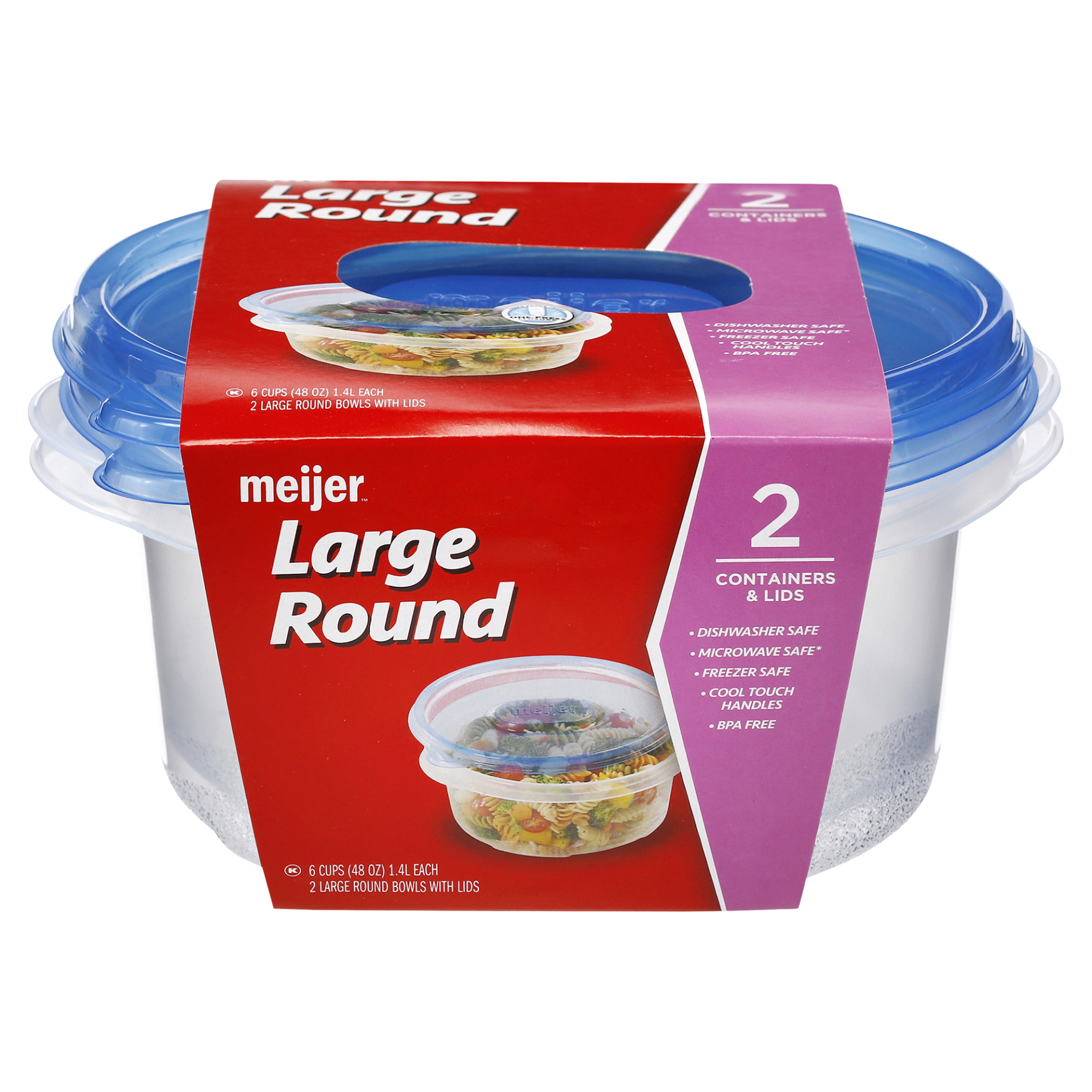 slide 1 of 1, Meijer Large Round Bowls With Lids, 2 ct