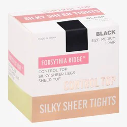 Forsythia Ridge Medium Black Control Top Silky Sheer Tights 1 ea