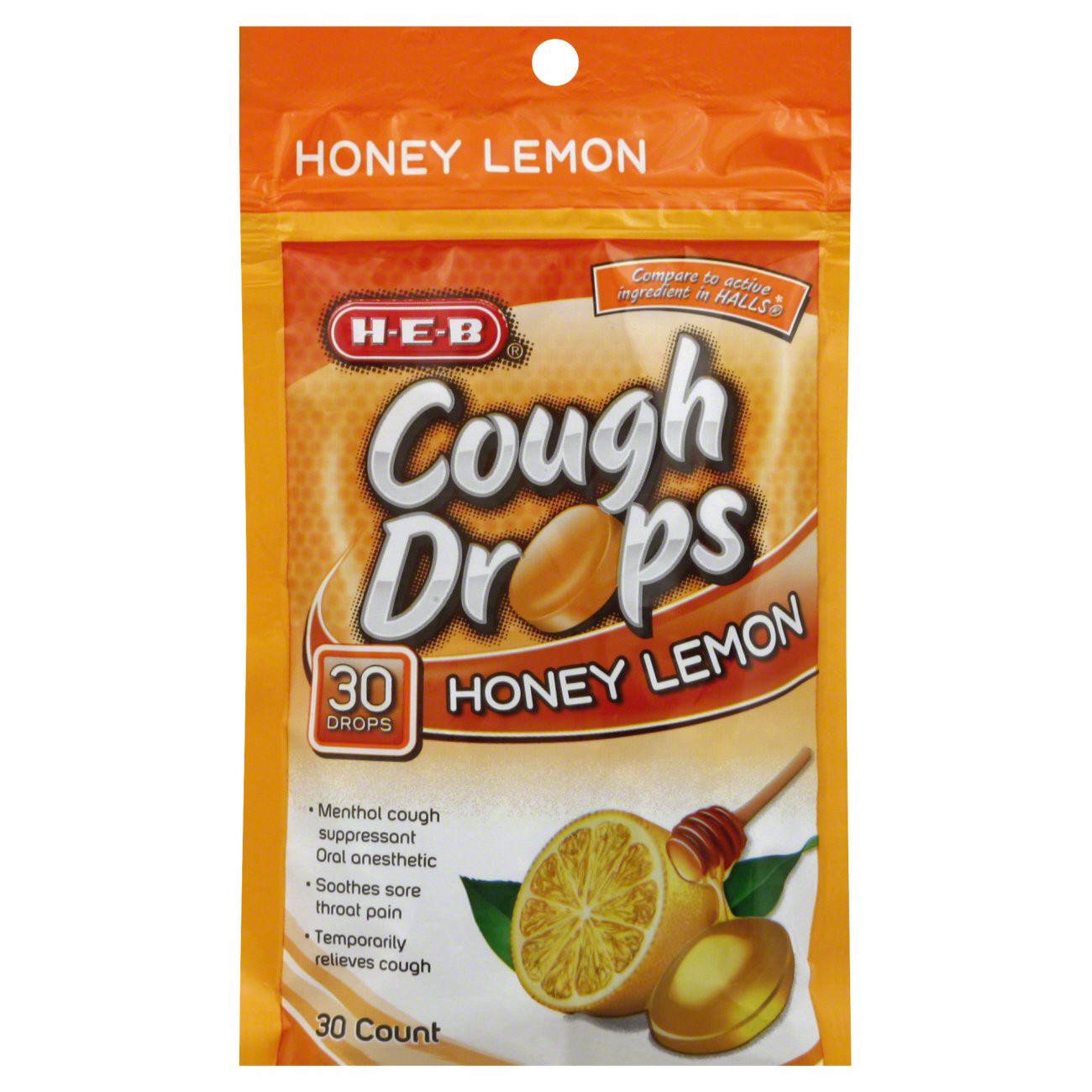 slide 1 of 1, H-E-B Honey Lemon Cough Drops, 30 ct