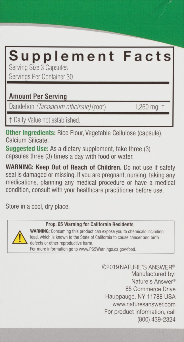 slide 6 of 9, Nature's Answer NA Dandelion Root 90VCap, 90 ct