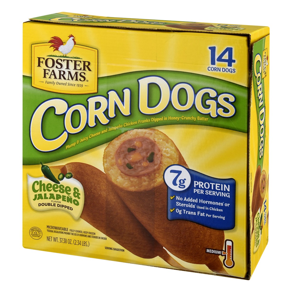 slide 2 of 10, Foster Farms Double Dipped Medium Cheese & Jalapeno Flavor Corn Dogs 14 ea, 37.4 oz