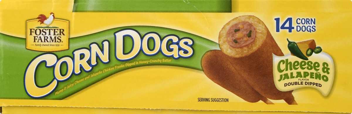 slide 5 of 10, Foster Farms Double Dipped Medium Cheese & Jalapeno Flavor Corn Dogs 14 ea, 37.4 oz