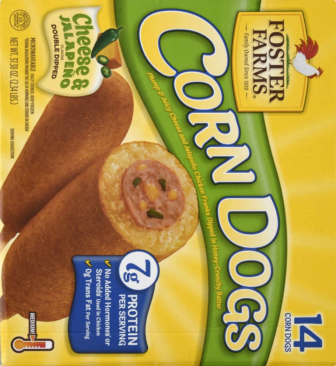 slide 9 of 10, Foster Farms Double Dipped Medium Cheese & Jalapeno Flavor Corn Dogs 14 ea, 37.4 oz