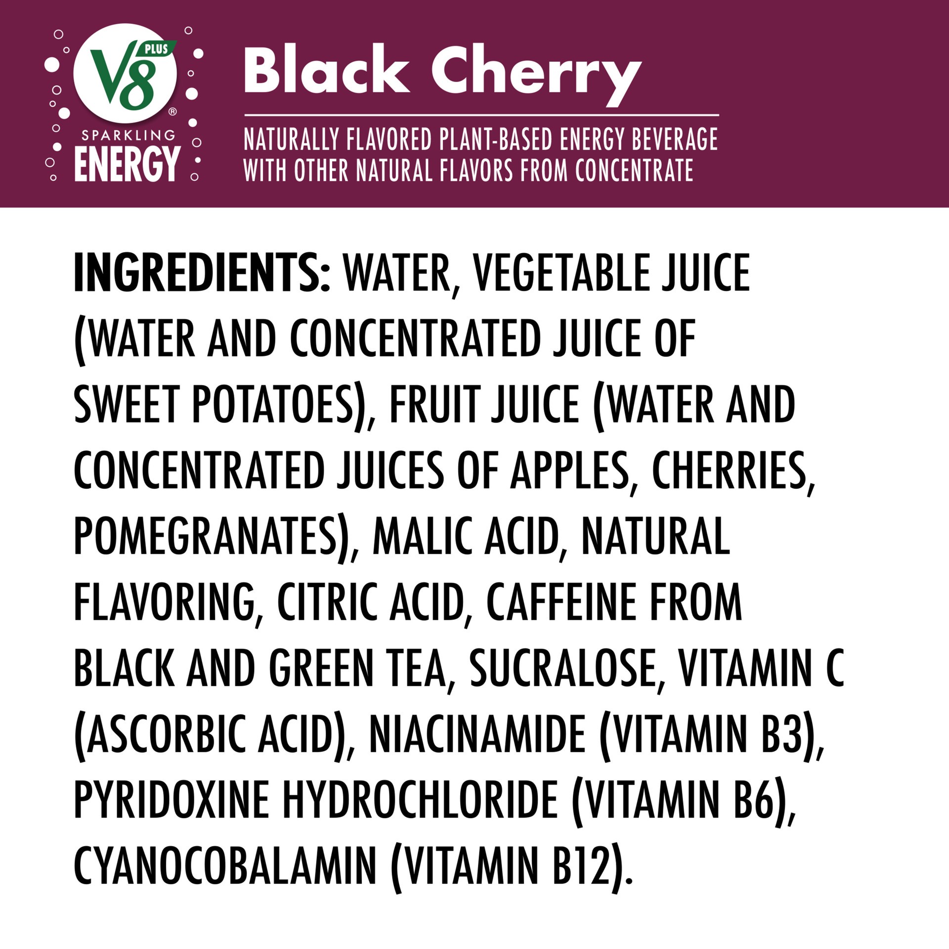 slide 7 of 9, V8 Sparkling Black Cherry Juice Energy Drink, 11.500 fl oz