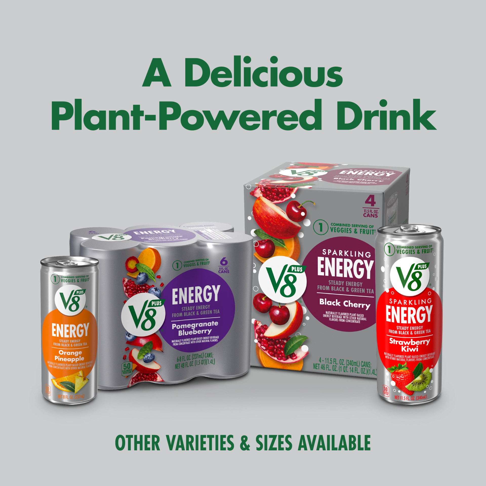 slide 6 of 9, V8 Sparkling Black Cherry Juice Energy Drink, 11.500 fl oz