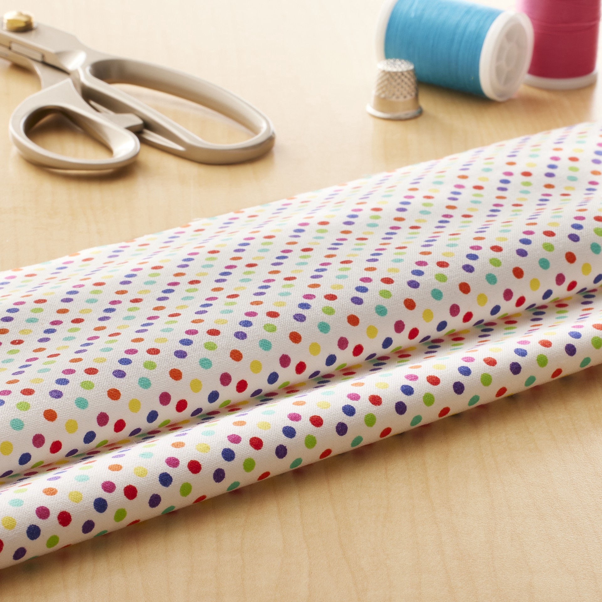slide 3 of 3, Multicolor Polka Dots Cotton Fabric By Loops & Threads, 18 in x 21 in