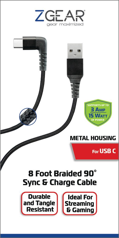 slide 1 of 1, Zgear Sync & Charge Usb-C Cable - Black, 8 ft