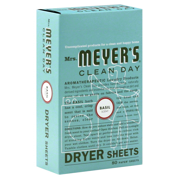 slide 1 of 1, Mrs. Meyer's Clean Day Dryer Sheets Basil, 80 ct