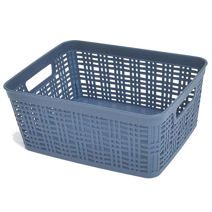 slide 1 of 1, Simply Essential Small Plastic Wicker Storage Basket - Navy, 1 ct