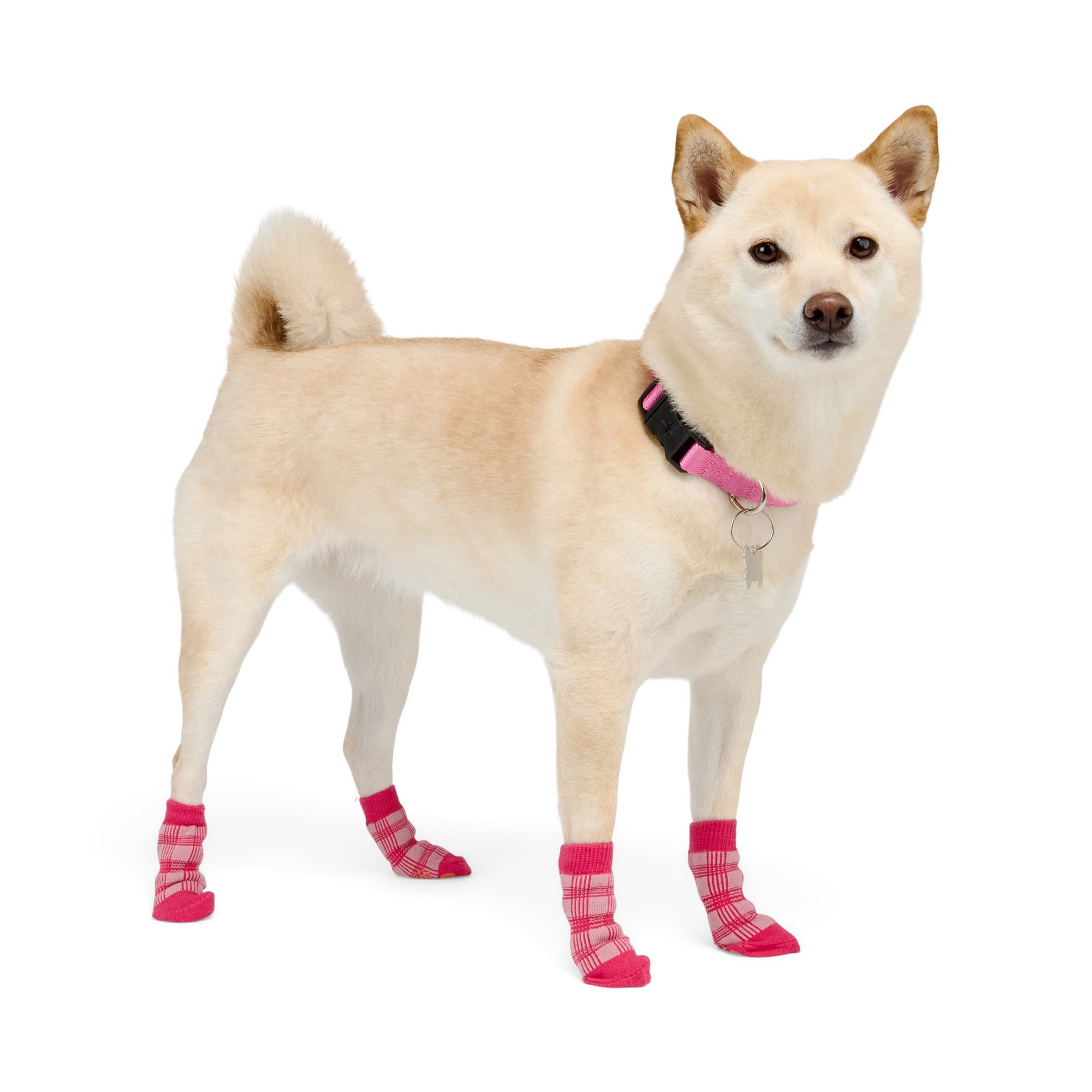 slide 1 of 1, YOULY Pink Plaid Dog Socks, X-Small/Small, XS-Sm