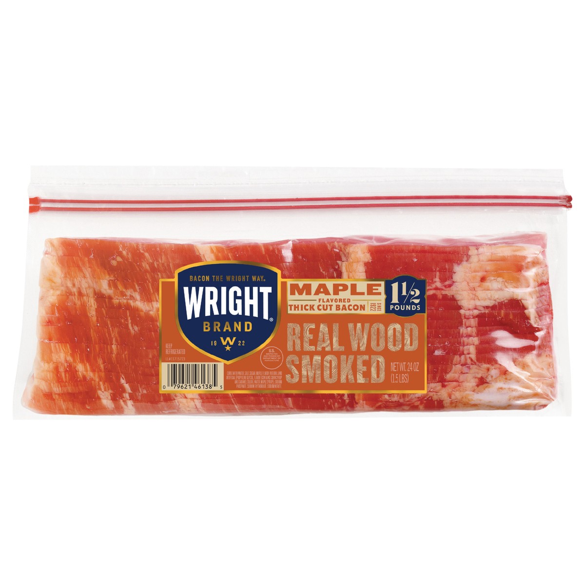 slide 2 of 2, Wright Brand Maple Flavored Real Wood Smoked Thick Cut Bacon, 24 oz Stack Pack, 24 oz
