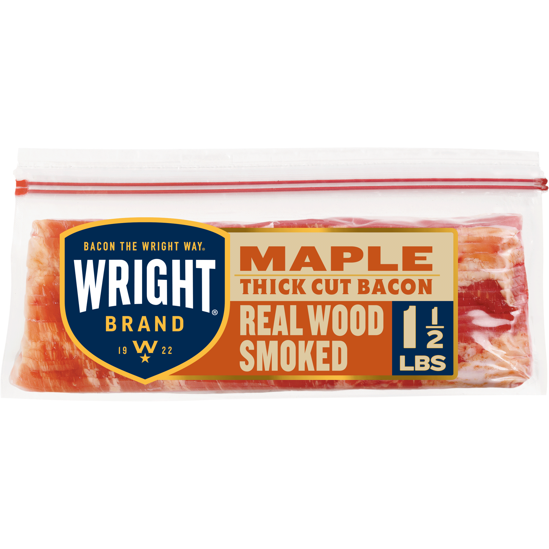 slide 1 of 4, Wright Brand Maple Flavored Real Wood Smoked Thick Cut Bacon, 24 oz Stack Pack, 680.39 g