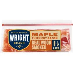 Wright Brand Maple Flavored Real Wood Smoked Thick Cut Bacon, 24 oz Stack Pack